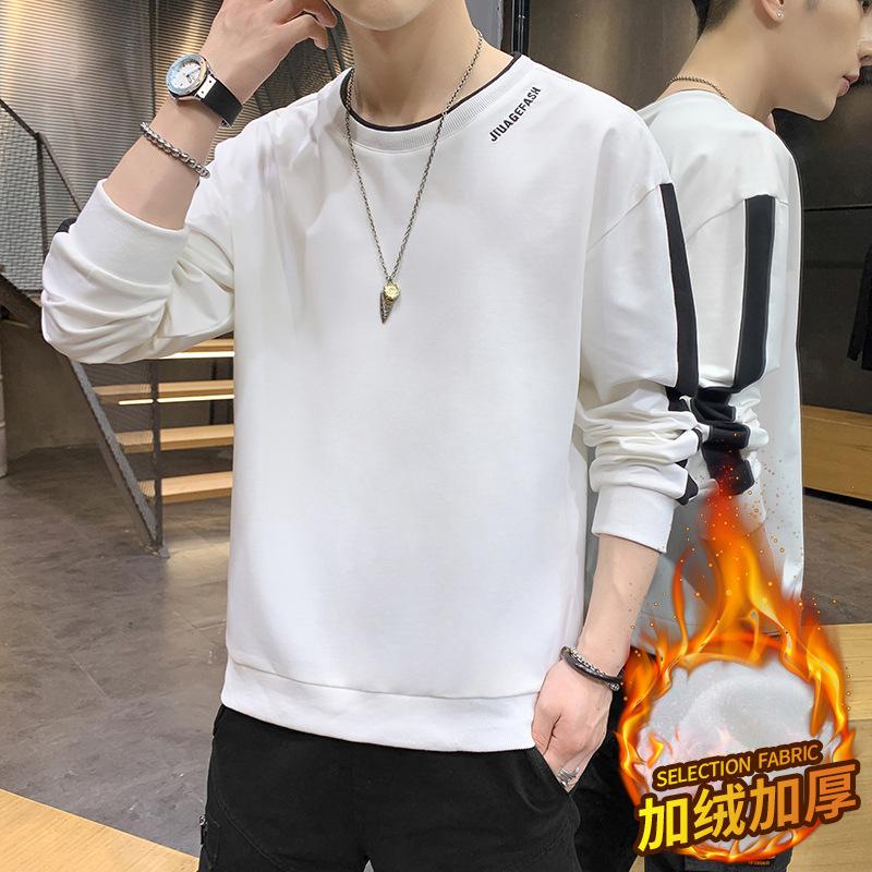 Pánská sportovní mikina Podzimní nová ležérní kulatý výstřih Pulovr Tričko s dlouhým rukávem Topy Spodní tričko Pánské sametové topy