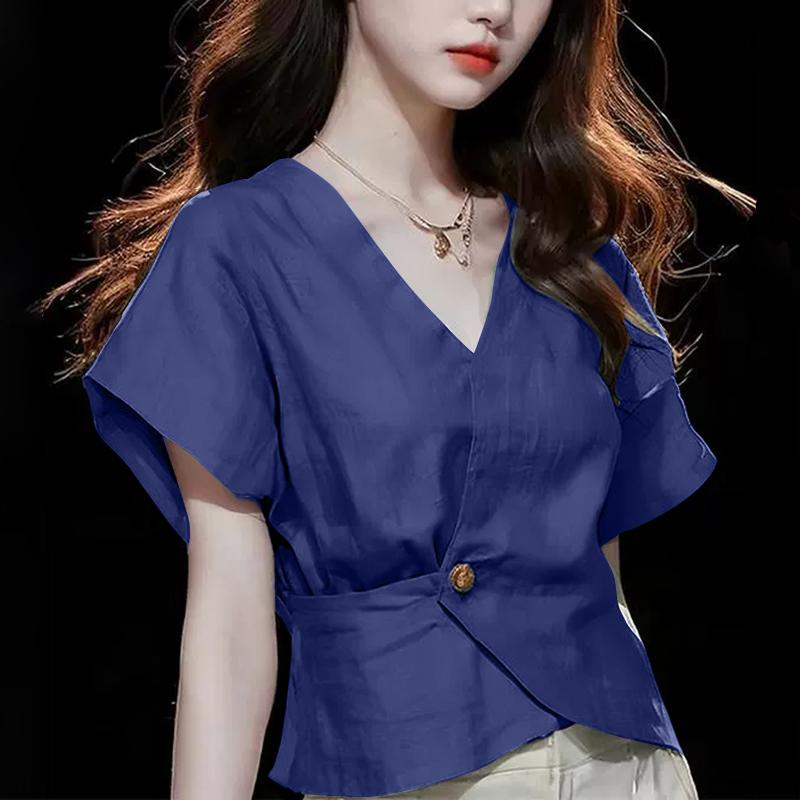 

ZANZEA Женская повседневная летняя блузка с коротким рукавом и V-образным вырезом 3XL