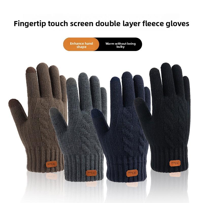 Touch Screen Knitted Gloves Autumn and Winter Men's Cycling Driving Piled Thickened Student Cold-proof Warm Gloves