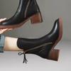 Botas de Media Caña para Mujer Botas de Mujer Cremallera Tacones Gruesos Calzado Femenino Botines Cortos de Cuero para Mujer Zapatos de Mujer Botas De Mujer