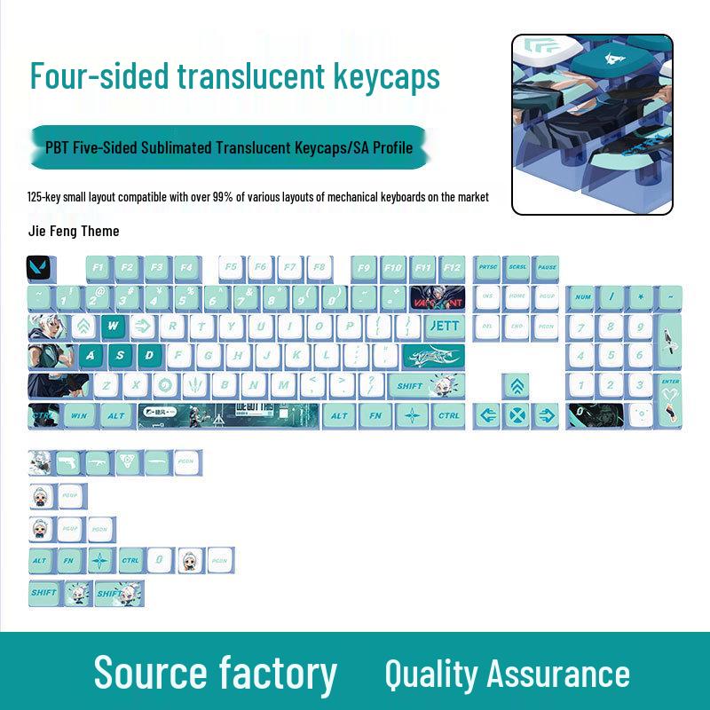 Jiefeng Профиль SA 125 клавиш PBT Сублимированные полупрозрачные колпачки для механических клавиатур 26cm x 18cm x 3cm