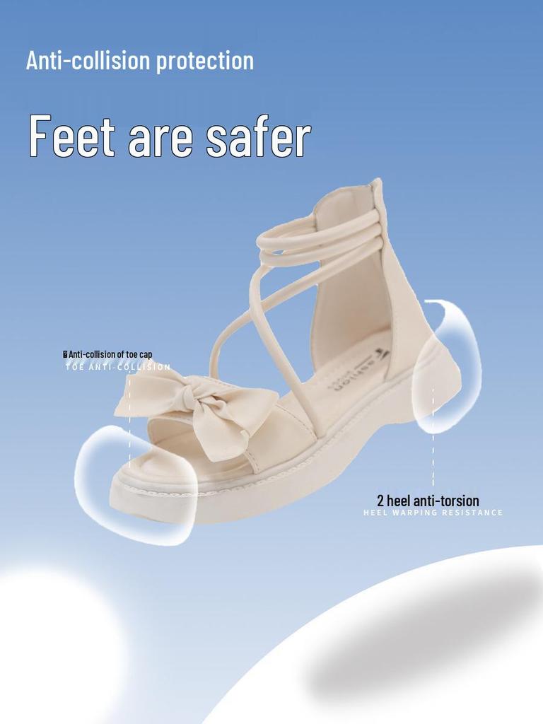 2025 Flickors Prinsessrosett Sandaler: Sommarstil, Mjuk sula, Trendig romersk högskaft för barn