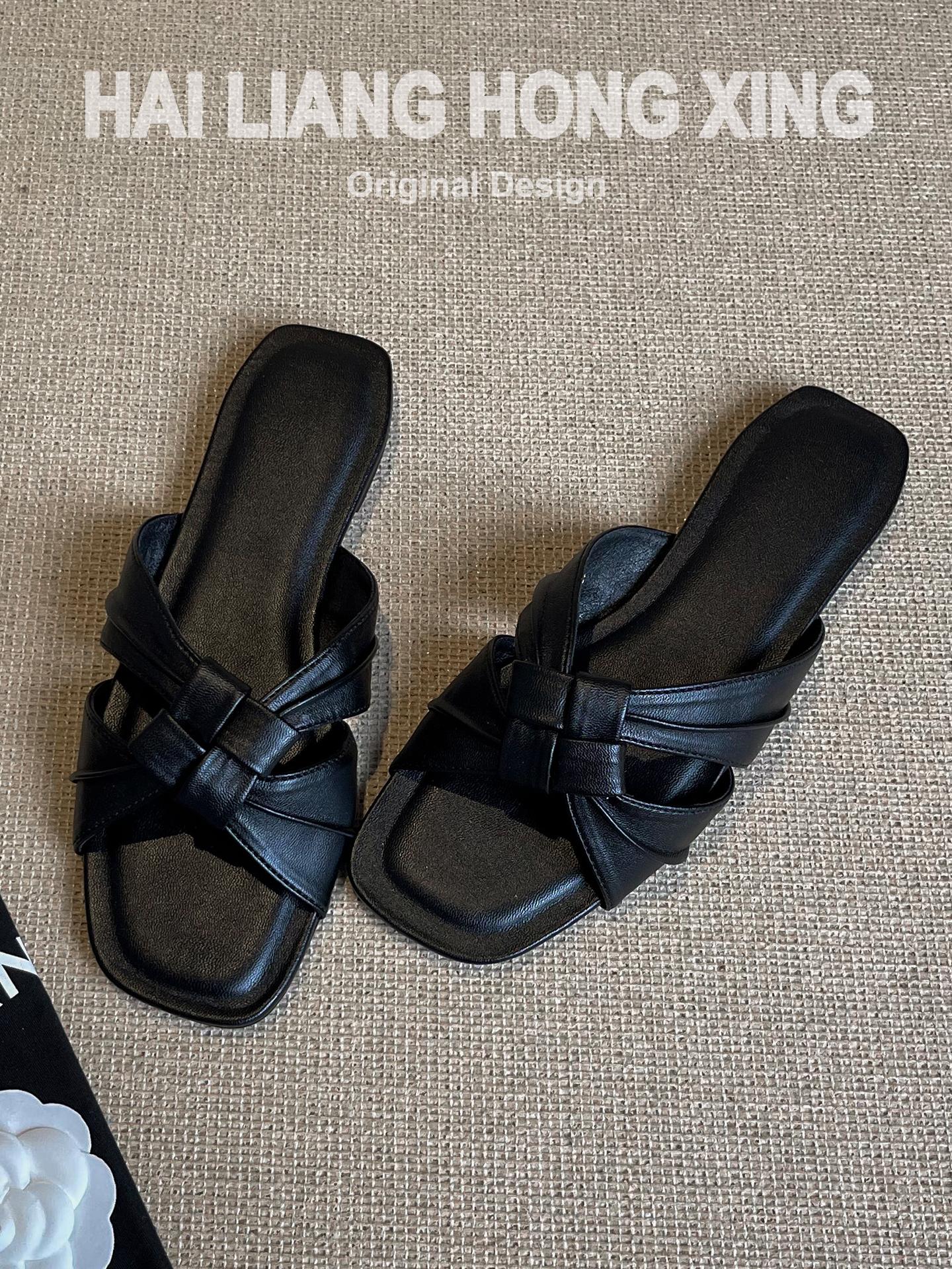 

Blue Cabinet Version~ French New Beach Slippers Women s Summer Wear Versatile Comfortable Square Head Folded Flat Bottom Cool Slippers 40 чёрный