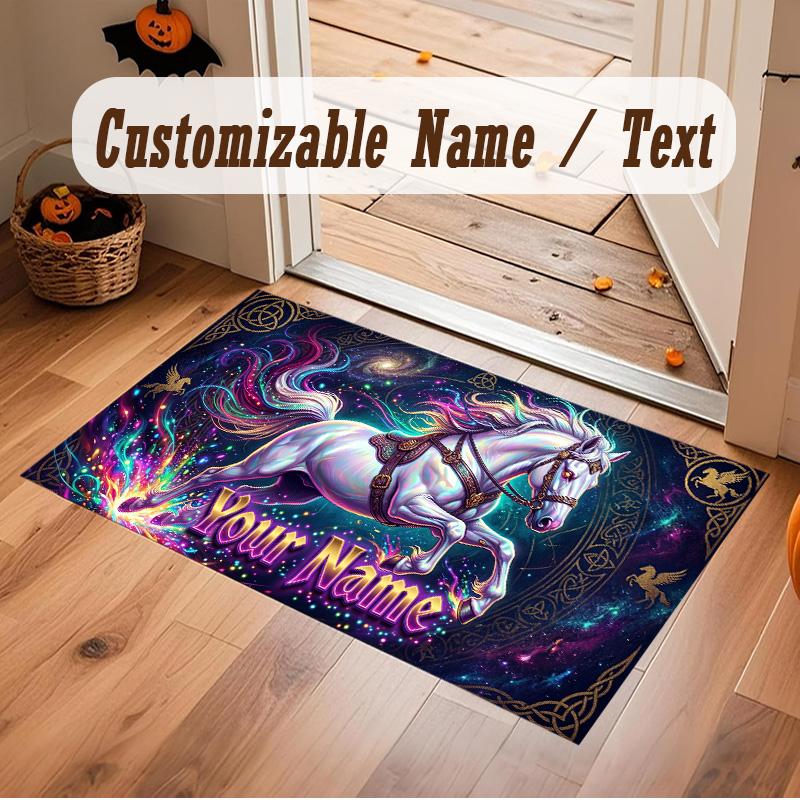 Horse Theme Soft Crystal Velvet Rug Custom Name & Text Print Non Slip Floor Rug for Bedroom Living Room