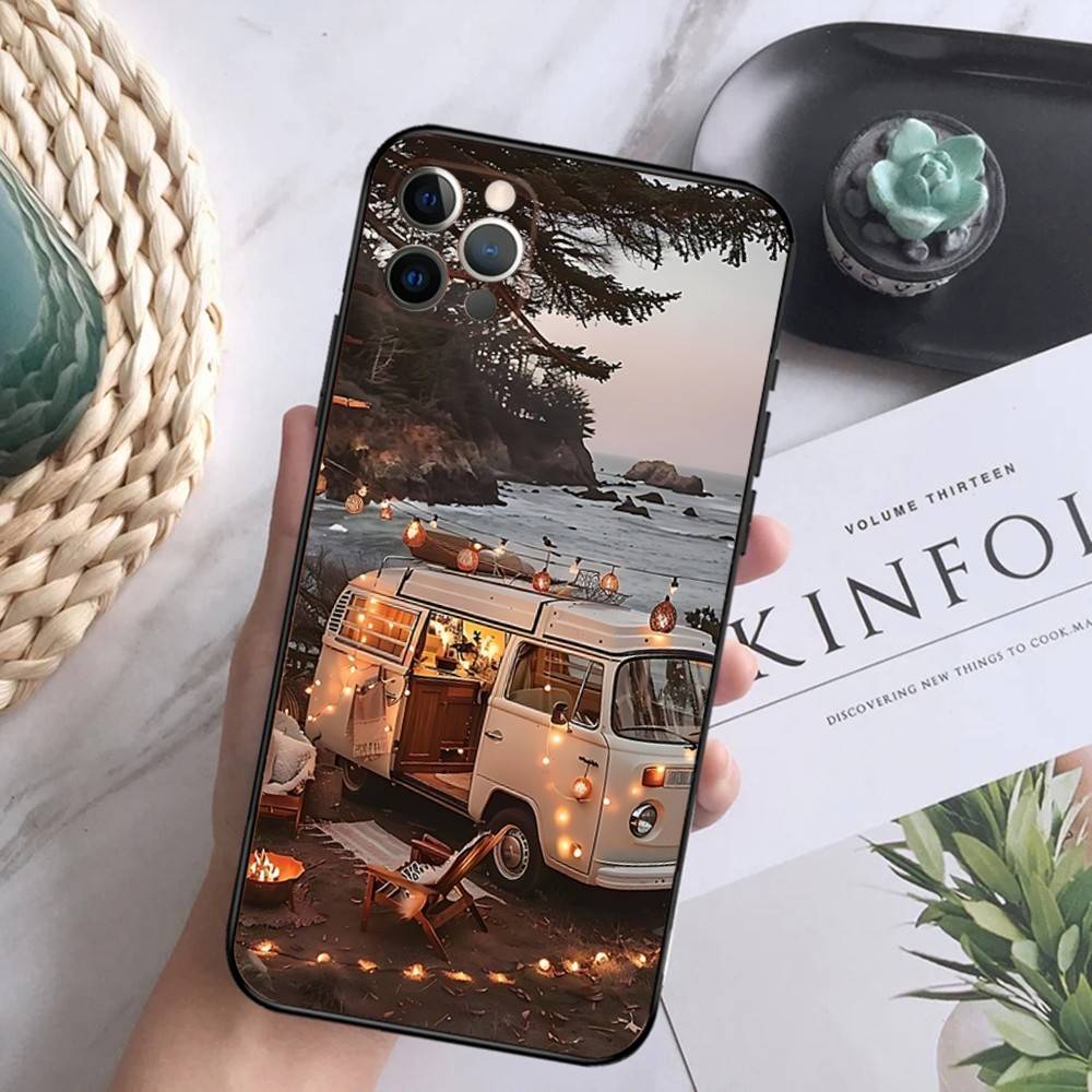 

Combi Van Car Outdoor Camping Phone Case For iPhone 17,16,15,14,13,12,11,Pro,Max,Plus,E,Air,Mini Protective Black Cover iPhone15