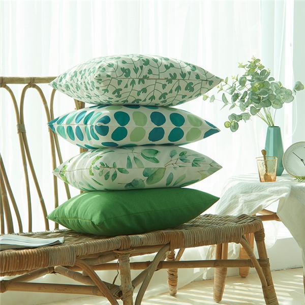 Double Sided Waterproof Printing Pillowcase Fresh Green Leaf Dot Home Sofa Pillowcase Japanese Cushion Cover