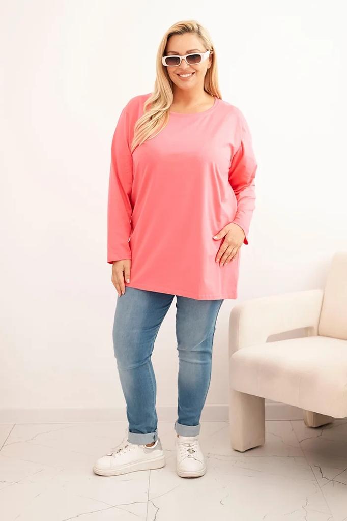 Women's Plus Size Cotton T-shirt with Round Neck Pink 4XL/5XL