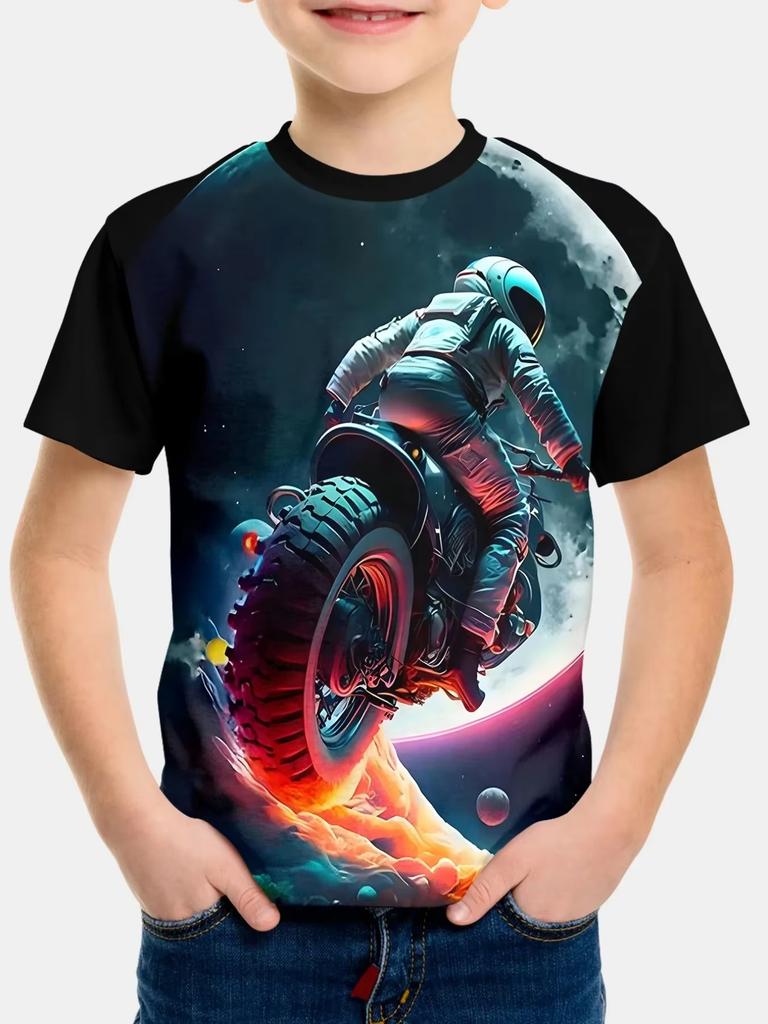 Chlapecké tričko s motorkářem 3D tištěné tričko pro chlapce 2-10 let Krátký rukáv Top pro miminka a děti Letní trendy Street Dětský top