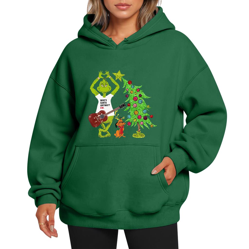 Ladies' Christmas Style Printed Hoodie With Wool And Pockets For Women