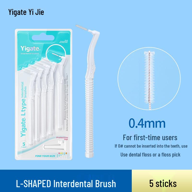 Spazzolino Interdentale a L Yijie 0,4-1,5 mm per la Pulizia degli Spazi Interdentali e degli Apparecchi Ortodontici — Confezione da 10