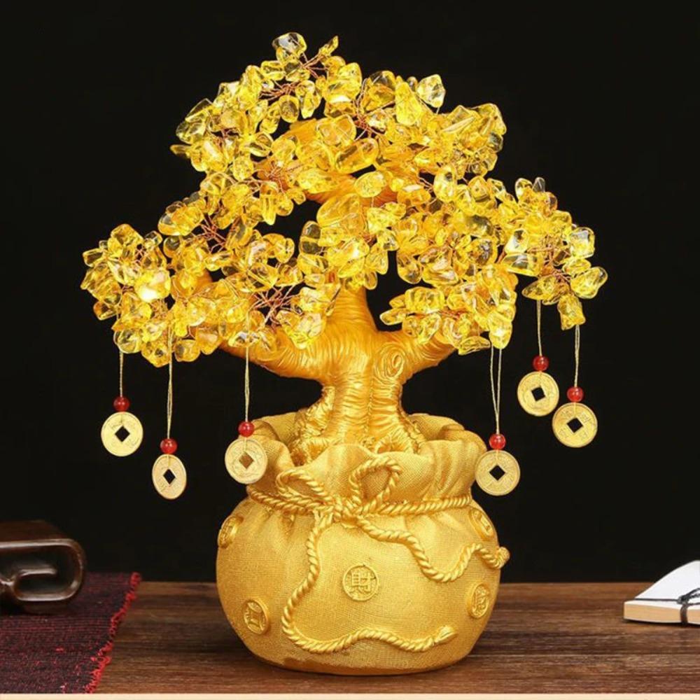 Goldener Glücksbaum Chinesischer Barren Kristall Glücksbaum Ornament Reichtumsornament Heim Büro Tischdekoration Tischplattenhandwerk