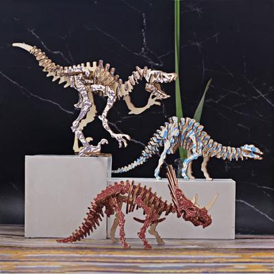 3D Wooden Animal Puzzle Kids Dinosaur Insert Model DIY Handmade Intellectual Assembling Toy For Boys Girls WL-004