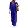 Completo due pezzi da donna per l'estate Taglie forti Cotone Lino Camicia monopetto Pantaloni Casual Top Ampio Gamba Pantaloni larghi Completi comodi
