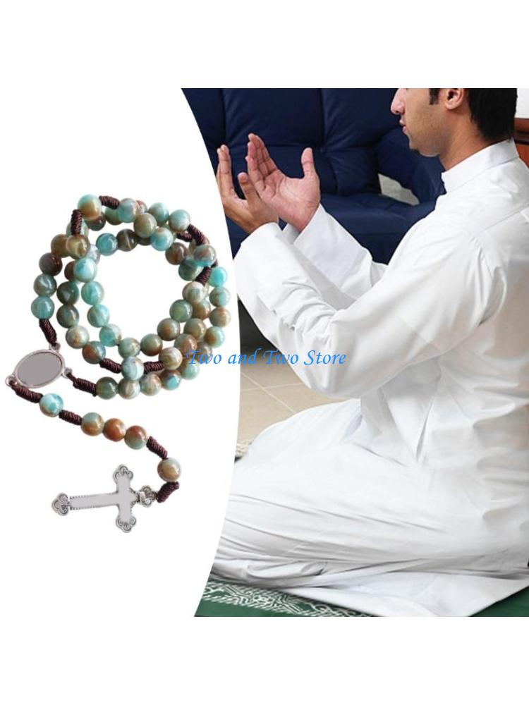 HX6F Colorful Glass Prayer Beads Islamic Rosary Bracelet Handmade Knotted Beads for Men and Women CN