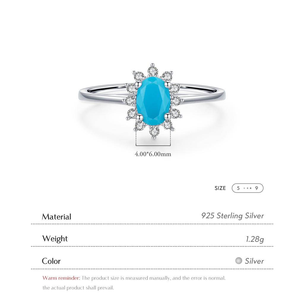 Classic Crown Female Ring Pure 925 Sterling Silver Natural Turquoise Elegant Fashion Rings for Women Christmas Jewelry