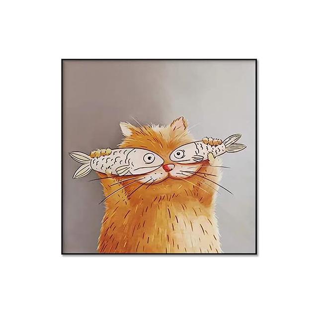 

Смешные милые постеры с котом и рыбой, картины на холсте и принты, HD-юмористические картинки, настенное искусство для гостиной, домашнего офиса, безрамное 20x20cm No Framed