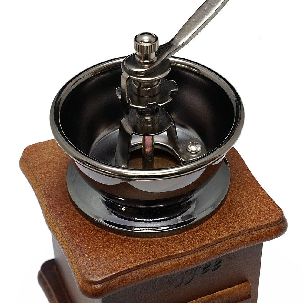 PedraNatural Wooden Antique Coffee Grinder with Adjustable Grinding and Ceramic Molars (Light Blue)