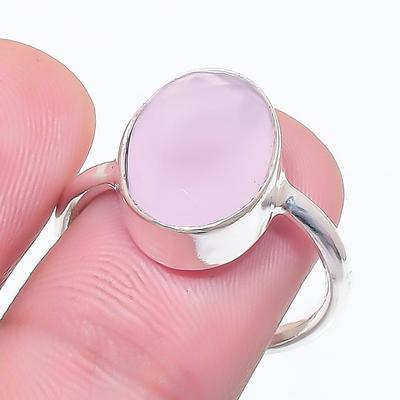 Anello in Argento Sterling 925 con Pietra di Calcedonio Rosa Misura 8