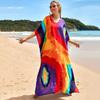 Kaftan Beach Dress Rayon Women Boho Colorful Printed Plus Size Maxi Summer Bathing Suit Cover Up
