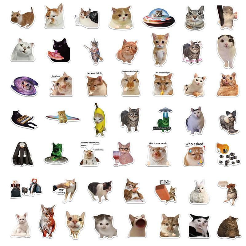 50Pcs Viral Cat Meme Doodle Stickers - Cute Trendy Kitty Expressions For Diy Decoration