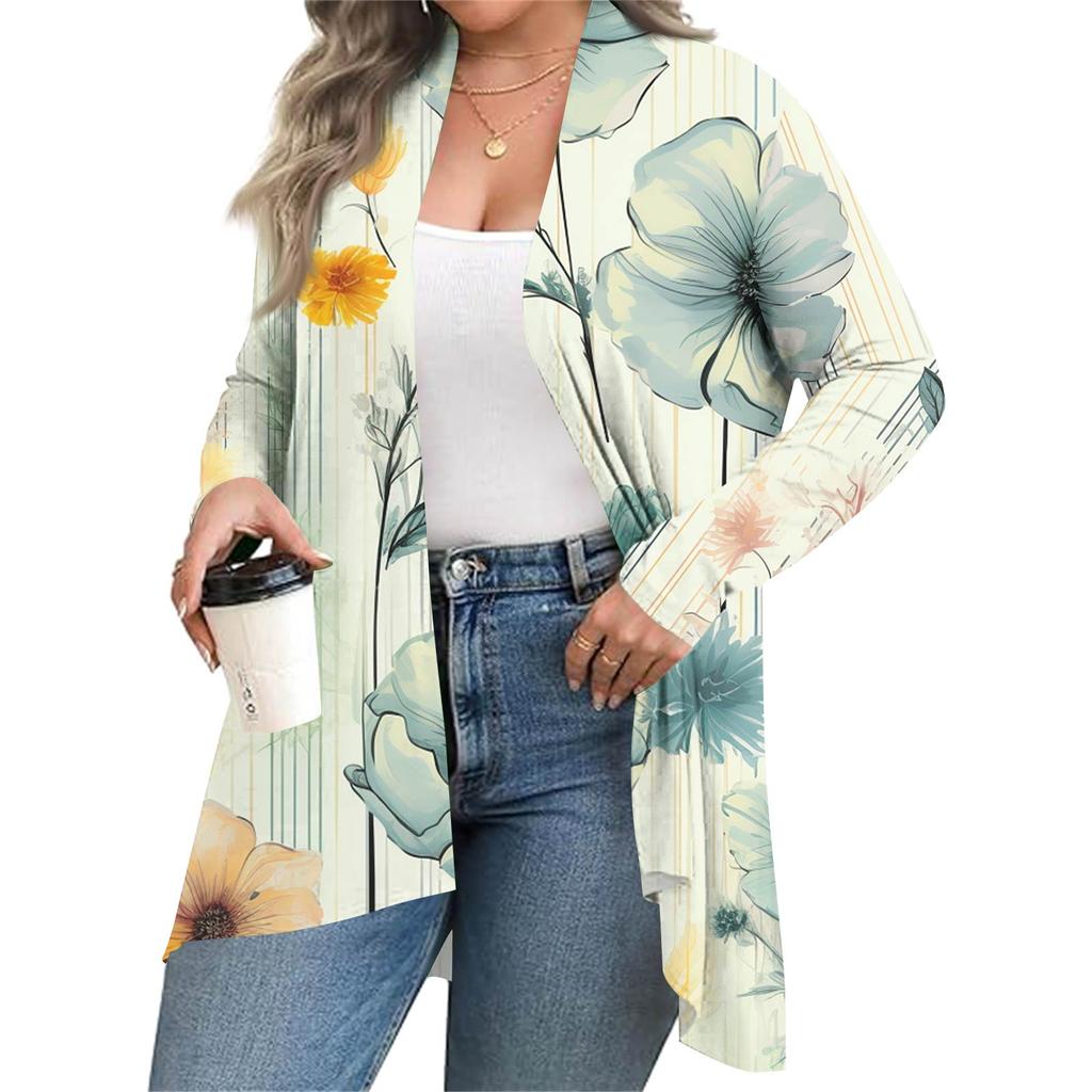 Cárdigan de Punto de Largo Medio para Mujer con Estampado Casual de Moda Otoño e Invierno de Manga Larga