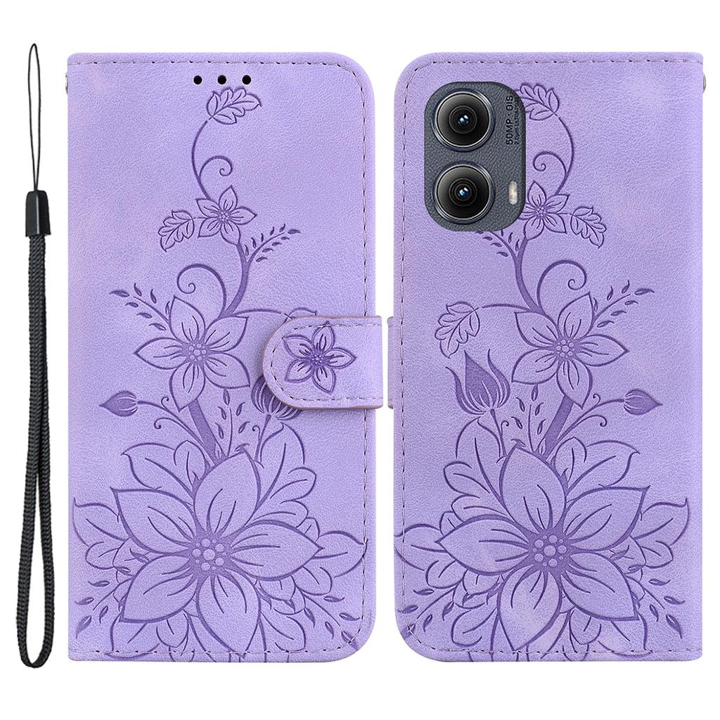 For Motorola Edge (2024) 5G Stand Case Lily Flower Imprint Leather Phone Cover