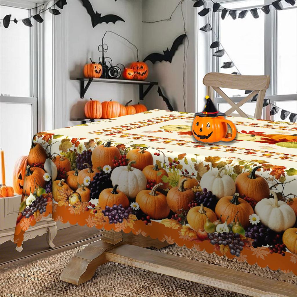 Fall Thanksgiving Pumpkin Harvest Themed Tablecloths, Round/Square Table Cloths, Decorative Table Cloths, Long Table Cloths