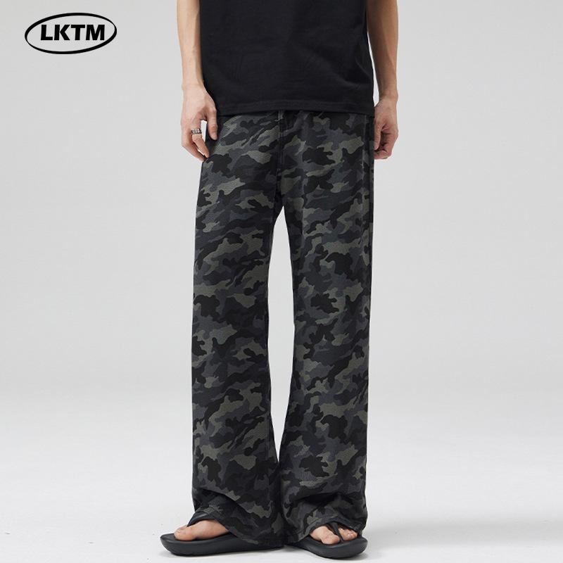

LKTM Unisex Semi-Elastic Waist A-Line Camouflage Jeans - Loose Fit, Slimming, High Street Style L (120-135 lbs) камуфляжний