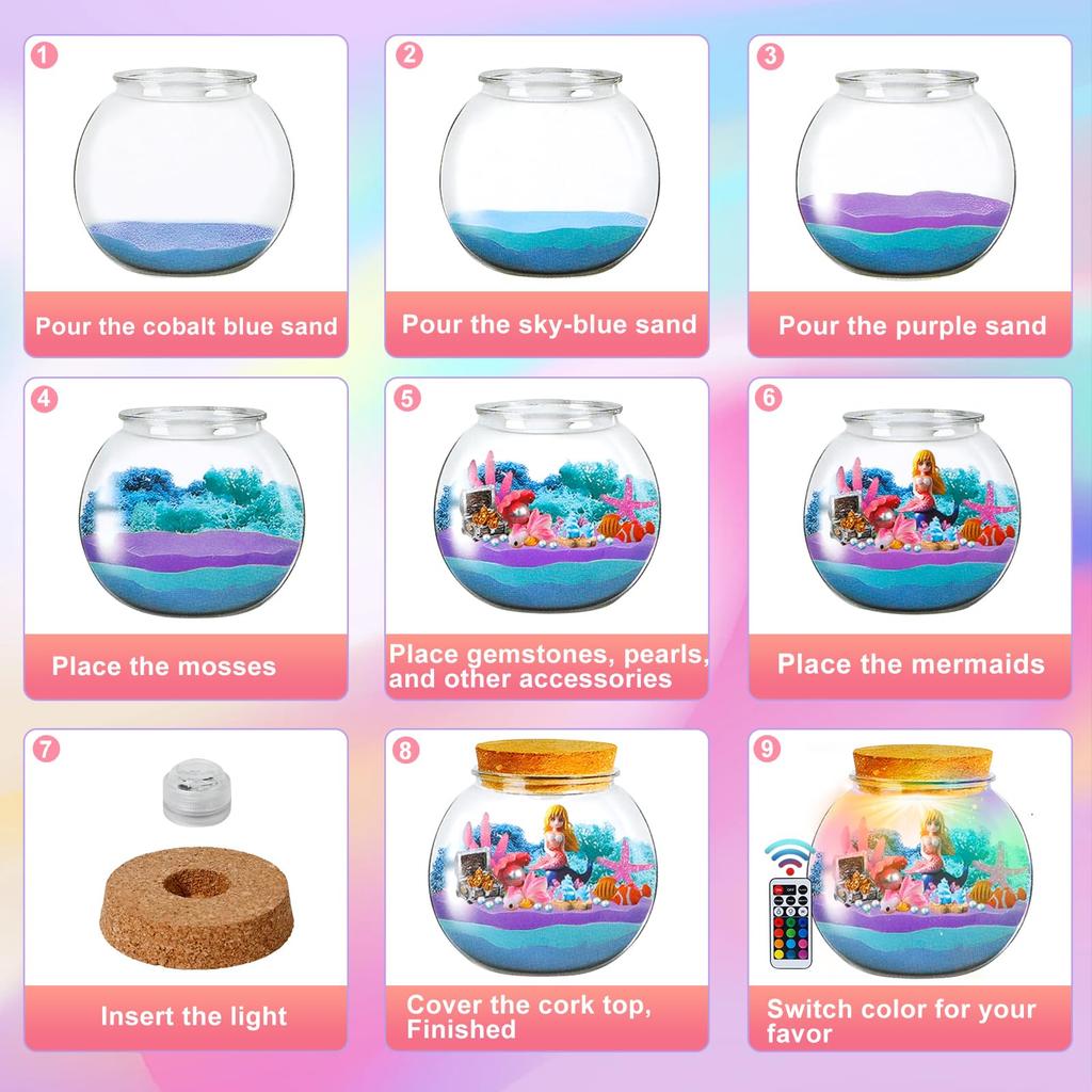 Light Up Terrarium Kit Terrarium Craft Kit with Remote Control Creative Educational Toy Multi-Function DIY for Kids Ages 5-12