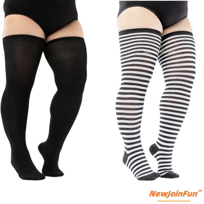 Übergröße Winter Dicke Beinstulpen Oberschenkelhohe Strümpfe Schwarz Weiß Gestreift Über Knie Große Lange Stiefelsocken für Übergroße Damen