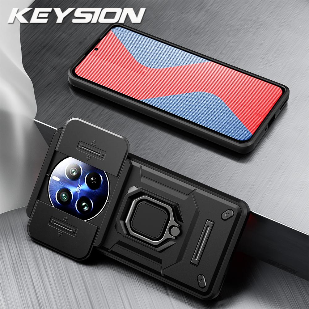Ударопрочный чехол KEYSION для Realme 13 5G Кольцо-подставка с защитой шторки камеры Задняя крышка телефона для OPPO Realme 13 5G for Realme 13 5G чёрный