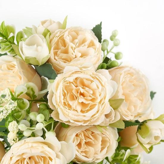 5-Head Artificial Peony Bouquet with Buds Realistic Faux Silk Peony Flower with Stem for Wedding Bridal Bouquet Floral Arrangement Table Centerpiece