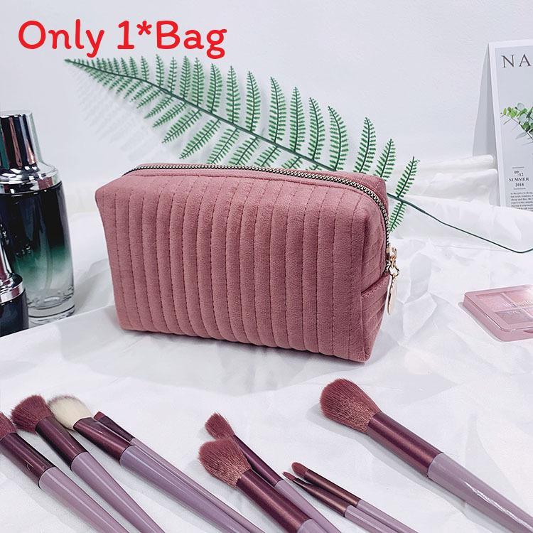 Borsa da Trucco a Strisce in Velluto Peluche con Cerniera per Viaggio e Uso Quotidiano Donna