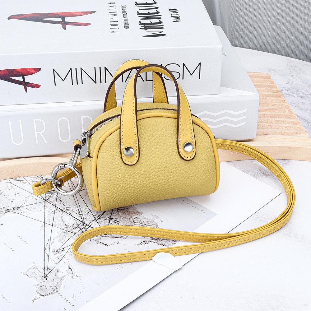 Genuine Leather Mini Lanyard Coin Purse - Ladies Bowling Style Lipstick Storage Bag