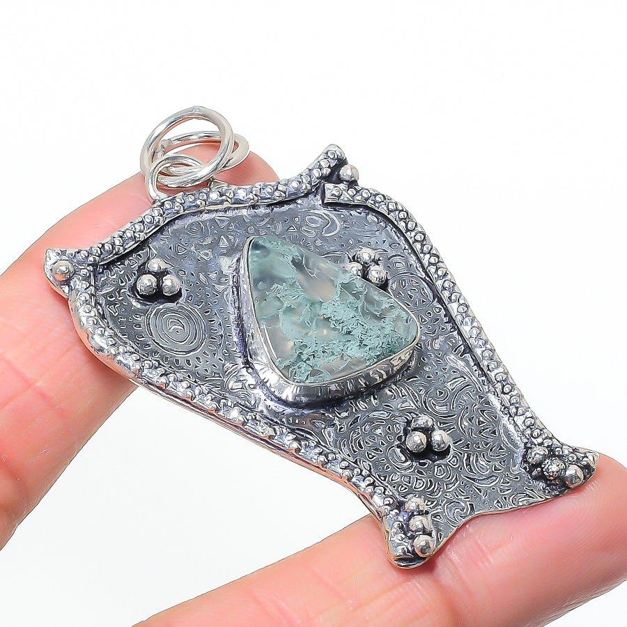 Natural Moss Agate Gemastone 925 Sterling Silver Jewelry Pendant 2.44 AP-14511