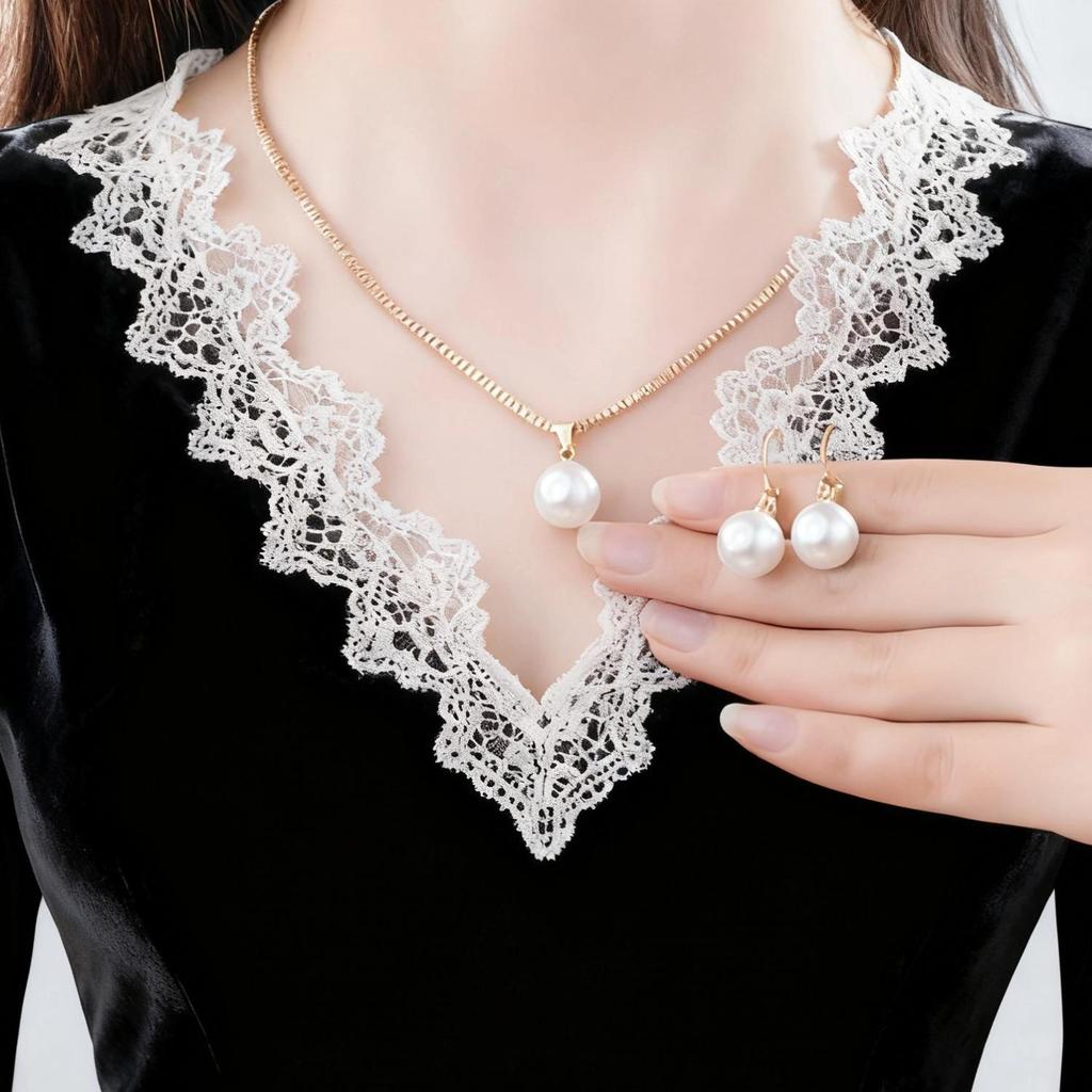 Elegantes Faux-Perlen-Halsketten- und Ohrring-Set im europäischen und amerikanischen Stil