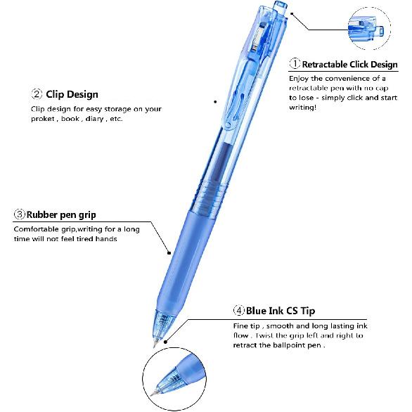 Aozora Blue Gel Pens Fine Point Smooth Writing Pen 40 Pack Retractable Blue Gel Ink Pen with Soft Grip 0.5mm Quick Dry Office School Supplies(20 Pens