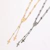 Multi Layer Beaded Chain Oval Medal Cross Pendant Y Necklace Vintage Religious Style Neck Jewelry for Women Daily Outfit Matching Accessory