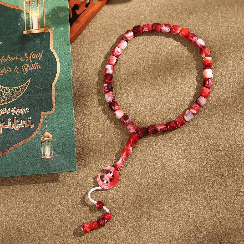 Misbaha 33-Perlen Gebetsarmband - Nahöstliche buddhistische & muslimische Gebetskette mit Stern- und Monddesign