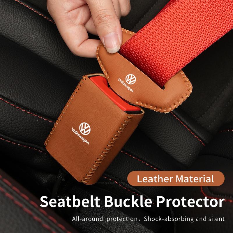 BFPQY1 2Sets Leather Car Logo Seat Belt Buckle Protector Cover Only For Front Seat Belt For VW Scirocco Jetta Beetle Golf Passat Polo