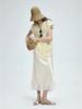 Glossy Satin French Lace Trim Midi A-line Skirt with Elastic Waist