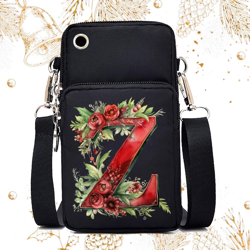 Creative 26 English floral letter printing trend messenger bag casual portable multi-function lightweight mobile phone bag