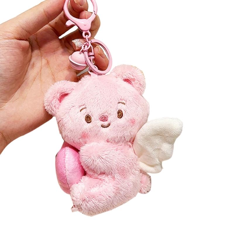 Cute Keychain with Expandable Heart Shaped Pendant Practical Bear Keyring Mobile Phone Accessory Pendant for Backpack