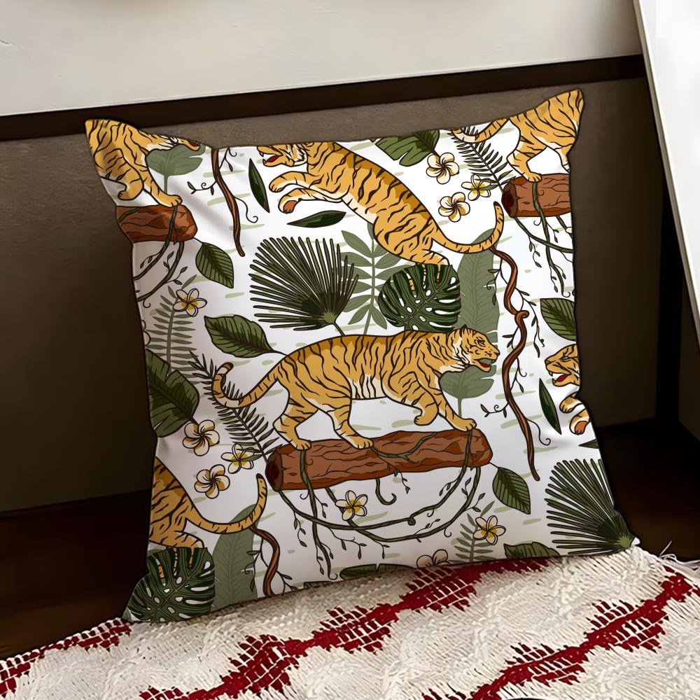 Tropical Tiger Pattern Cushion Cover Reversible Soft Durable Pillow Cover Home  Car MultiScene Use for Daily Comfort