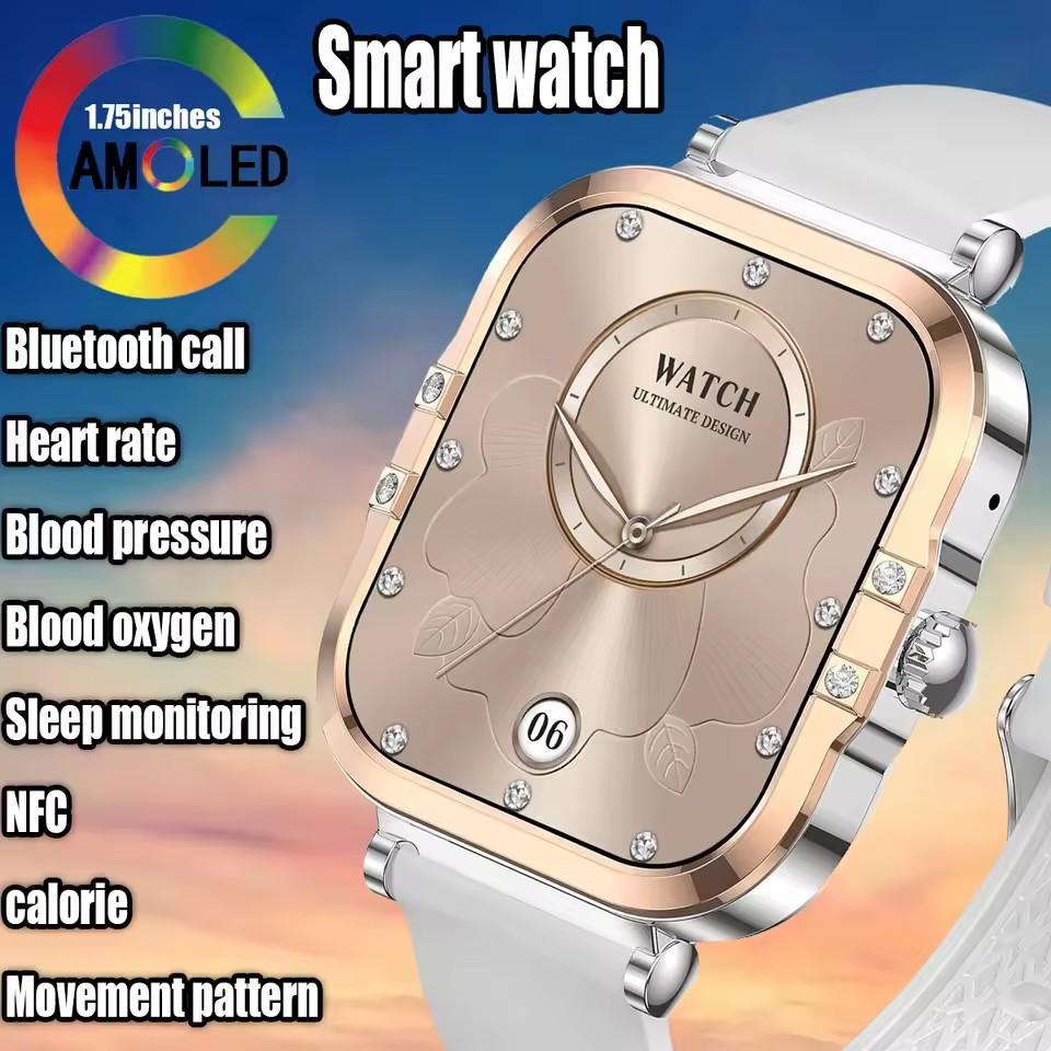 Rose Golden Smart Watch Ultra Thin Luxury Smartwatch Bluetooth Call Custom Dial Health Monitor Fitness Wristwatch for Ladies