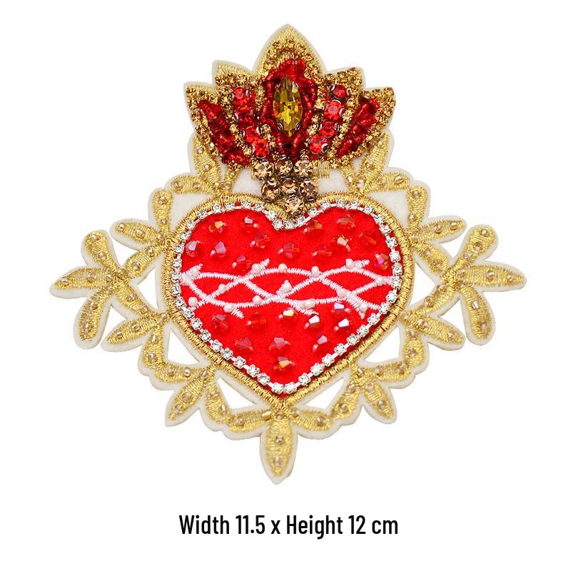 Red Heart Bead Embroidery Patch for DIY Clothing