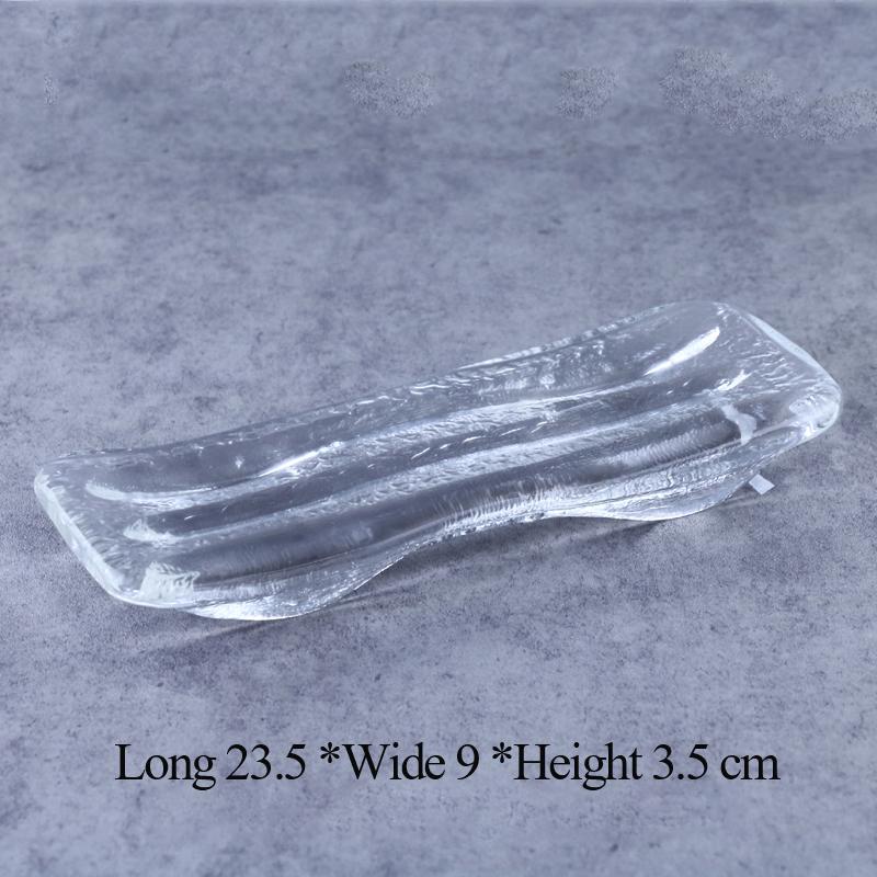 Ιαπωνική Γυάλινη Μακρόστενη Πιατέλα Δημιουργικές Διαφανείς Ορθογώνιες Πιατέλες Ακανόνιστης Υφής Γυάλινη Πιατέλα Σούσι Ειδικά Επιτραπέζια Σκεύη