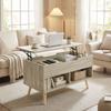 Lift-Top Coffee Table, Hidden Compartment, Open Shelves, 75 x 40 x 58 cm, Natural Wood