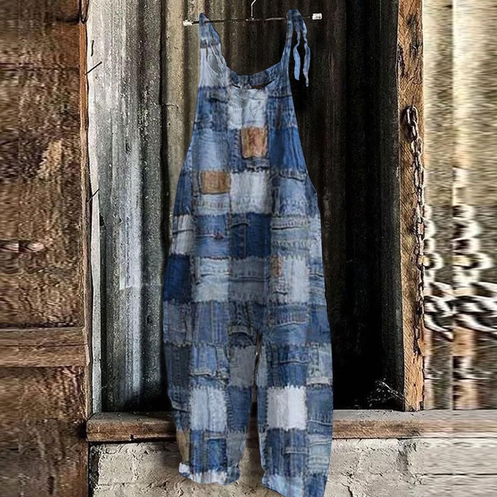 

Women s Jumpsuit Sunflower Striped Print Summer Casual Loose Retro Jumpsuit S синій