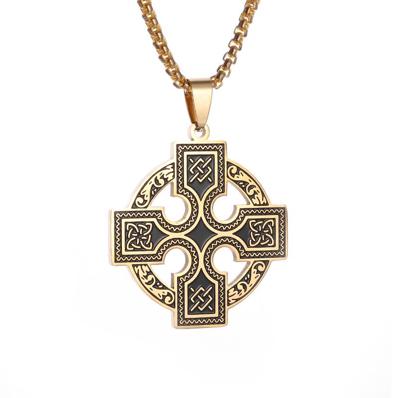 Statement Fashion Irish Celtic Knot Gemstone Pendant Stainless Steel Witchcraft Witch Knot Necklace for Men Women Amulets